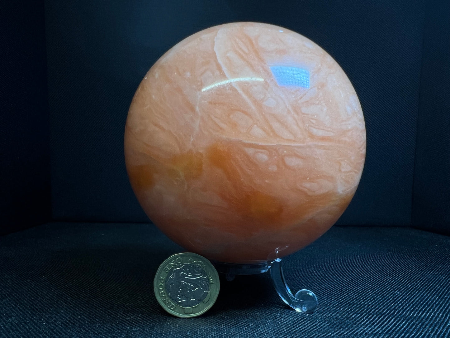 Orange calcite sphere- Home Décor, Statement Piece, Crystal Healing, Gift (Stand Included)